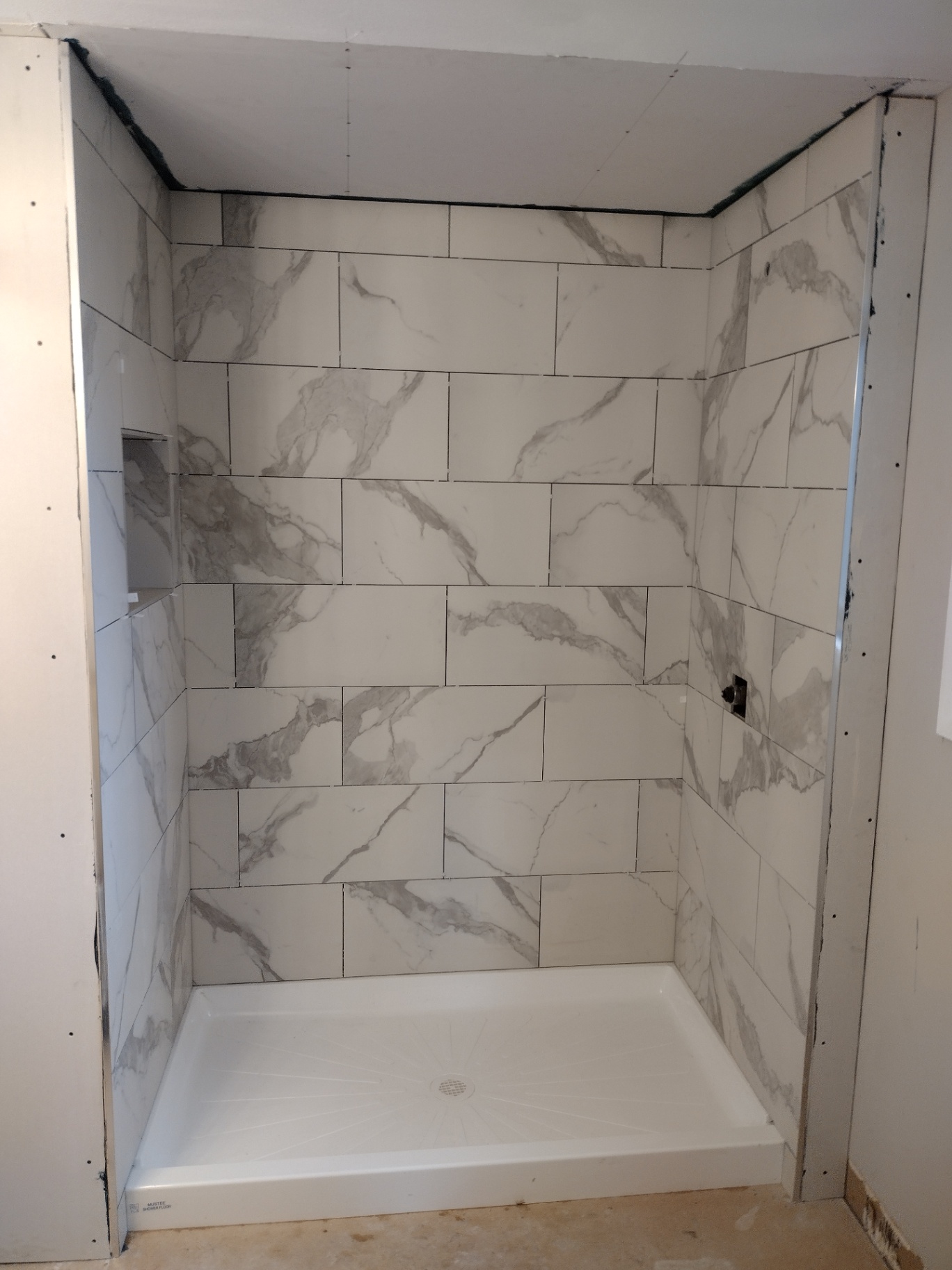 Marble-Look Tiled Shower